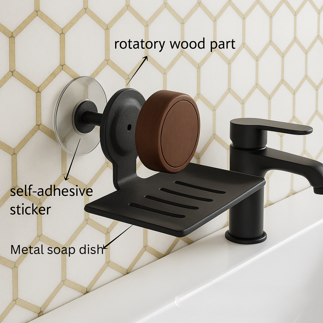 Black metal soap dish with wooden part attached to a tiled wall soap dish with holder	
soap holder	
shower soap holder	
soap dish holder	
bar soap holder	
soap bar holder	
holder for soap	
soap holder shower	
bathroom soap holder	
bathtub soap holder	